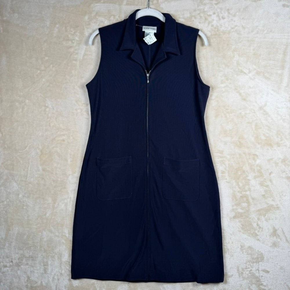 Sigrid Olsen Vintage Womens 6 NWT Navy Blue Sleeveless Zip Front Shift Dress